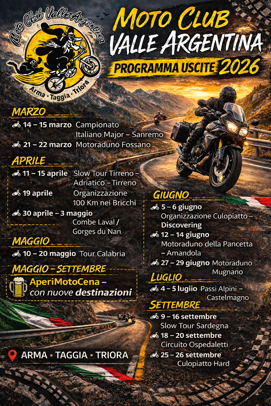 Moto Club Valle Argentina - Calendario Sociale 2026